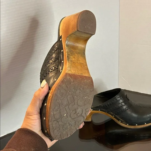 UGG Black Leather Woven Clogs - Picture 5 of 7